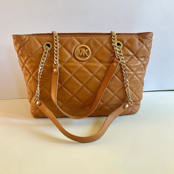 MICHAEL KORS Quilted Leather Tote, Acorn Brown with Gold Accents - Picture 1 of 10